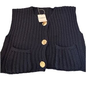 NWT Blue Crotchet Vest Or Shirt With Gold Accents Size Medium